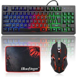 RGB 87 Keys Gaming Keyboard and Backlit Mouse Combo,BlueFinger USB Wired Rainbow